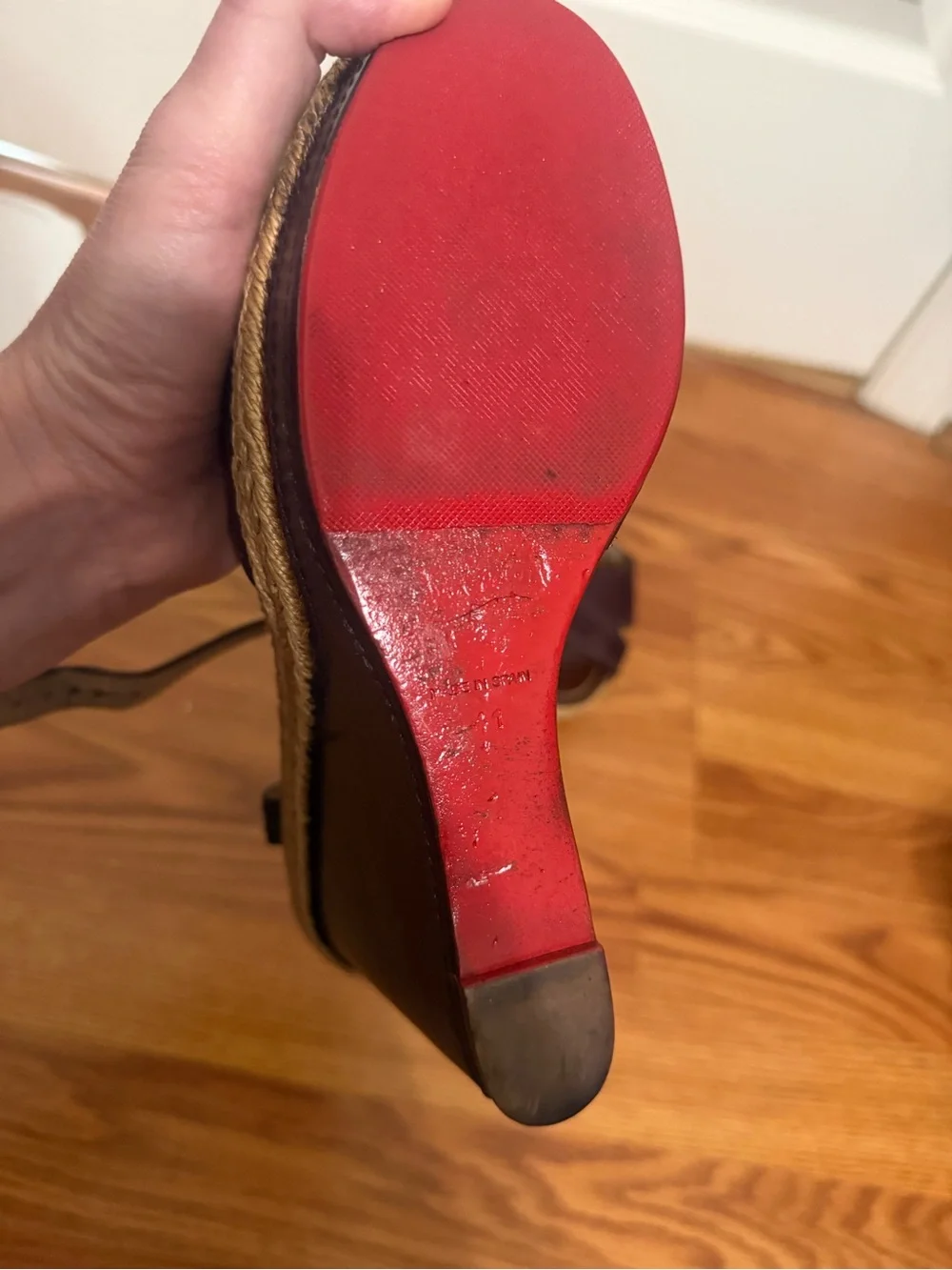 Christian Louboutin Dark Brown Leather Wedge Sandals with Rope Trim